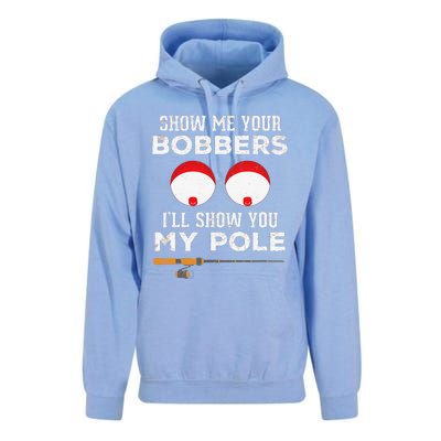 Funny Fishing Gift For Gag Humor Show Me Your Bobbers Unisex Surf Hoodie