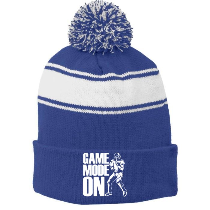 Funny Footballer Game Mode On American Football Player Cool Gift Stripe Pom Pom Beanie