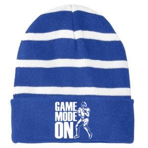 Funny Footballer Game Mode On American Football Player Cool Gift Striped Beanie with Solid Band