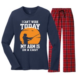 Funny Fishing Gifts for Fisherman Dad cant work Today Women's Long Sleeve Flannel Pajama Set 