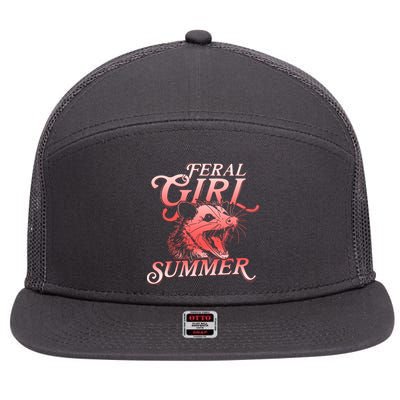 Funny Feral Girl Summer Opossum 7 Panel Mesh Trucker Snapback Hat