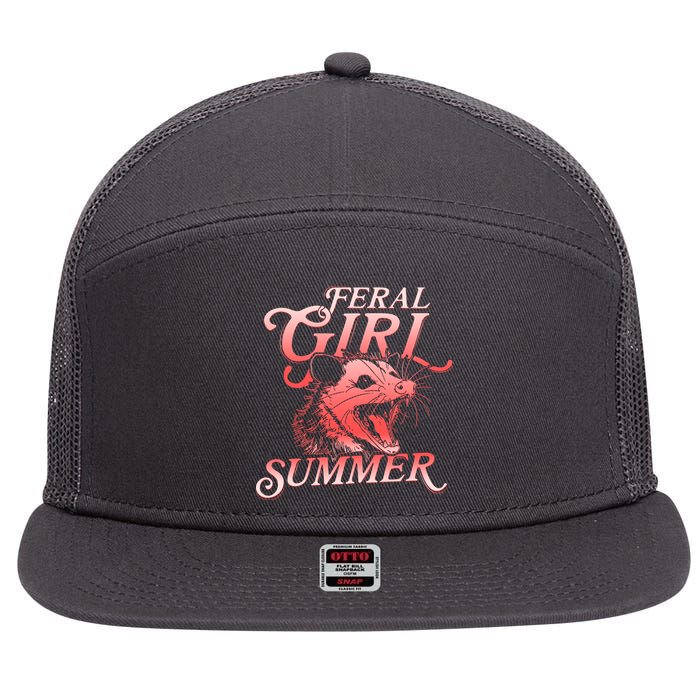 Funny Feral Girl Summer Opossum 7 Panel Mesh Trucker Snapback Hat