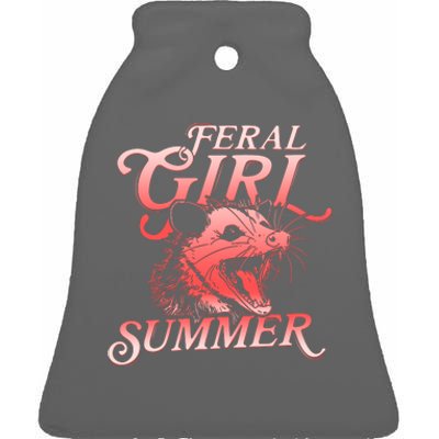 Funny Feral Girl Summer Opossum Ceramic Bell Ornament