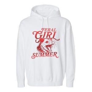 Funny Feral Girl Summer Opossum Garment-Dyed Fleece Hoodie