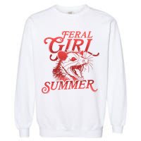Funny Feral Girl Summer Opossum Garment-Dyed Sweatshirt