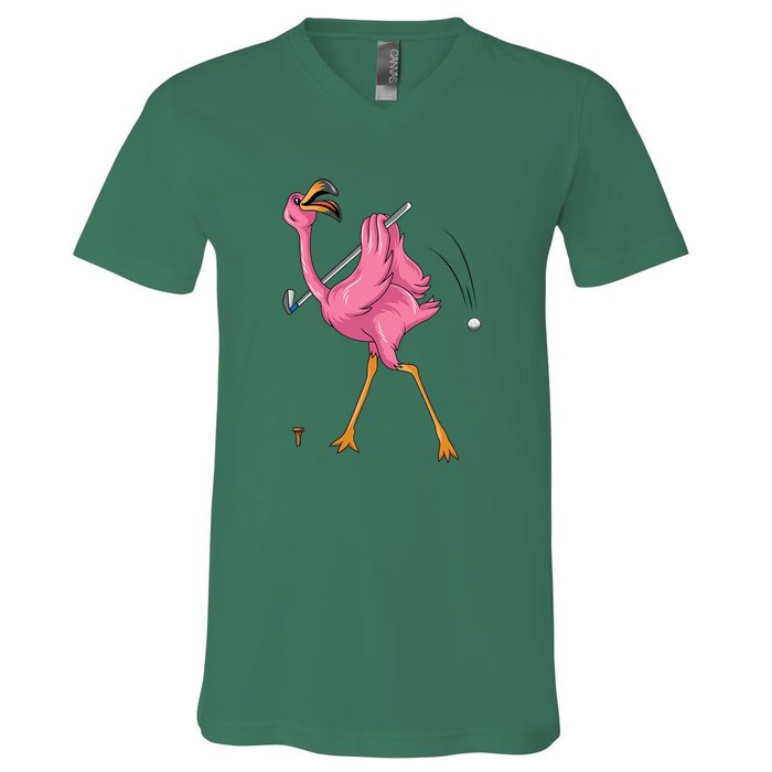 Funny Flamingo Golfing Flamingo Golf Flamingo Playing Golf V-Neck T-Shirt