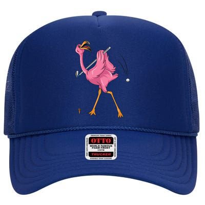 Funny Flamingo Golfing Flamingo Golf Flamingo Playing Golf High Crown Mesh Back Trucker Hat