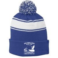 Funny Fishing Gift Ice Fisher Father's Day Fisher Gift Stripe Pom Pom Beanie