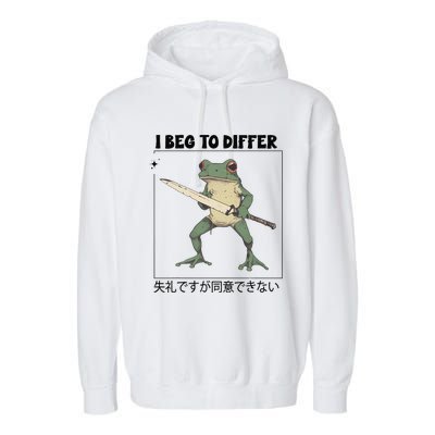 Funny Frog Graphic I Beg To Differ Frog Japanese Garment-Dyed Fleece Hoodie