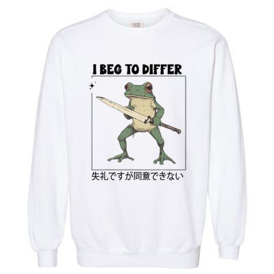 Funny Frog Graphic I Beg To Differ Frog Japanese Garment-Dyed Sweatshirt