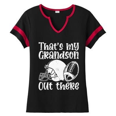 Funny Football Grandma Grandpa That's My Grandson Out There Ladies Halftime Notch Neck Tee