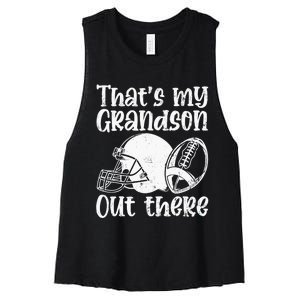 Funny Football Grandma Grandpa That's My Grandson Out There Women's Racerback Cropped Tank