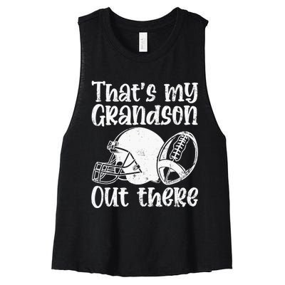 Funny Football Grandma Grandpa That's My Grandson Out There Women's Racerback Cropped Tank