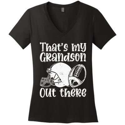 Funny Football Grandma Grandpa That's My Grandson Out There Women's V-Neck T-Shirt