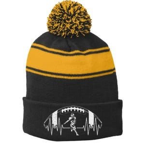 Funny Football Heartbeat American Football Player Stripe Pom Pom Beanie