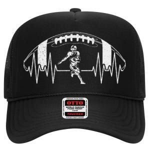 Funny Football Heartbeat American Football Player High Crown Mesh Back Trucker Hat