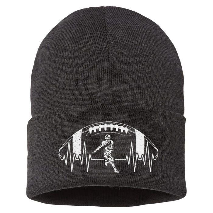 Funny Football Heartbeat American Football Player Sustainable Knit Beanie