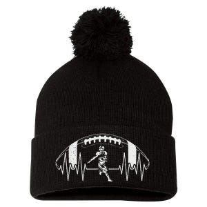 Funny Football Heartbeat American Football Player Pom Pom 12in Knit Beanie