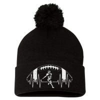 Funny Football Heartbeat American Football Player Pom Pom 12in Knit Beanie