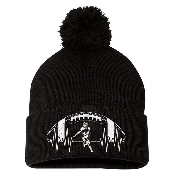 Funny Football Heartbeat American Football Player Pom Pom 12in Knit Beanie