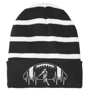 Funny Football Heartbeat American Football Player Striped Beanie with Solid Band