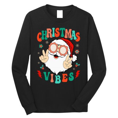 Funky Festive Holiday Santa Claus Vibes Long Sleeve Shirt