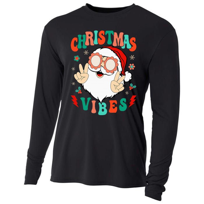 Funky Festive Holiday Santa Claus Vibes Cooling Performance Long Sleeve Crew