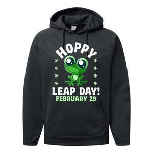 Funny Frog Hoppy Leap Day February 29 Birthday Leap Year Performance Fleece Hoodie