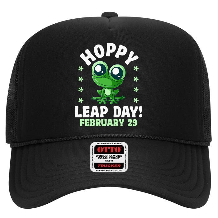 Funny Frog Hoppy Leap Day February 29 Birthday Leap Year High Crown Mesh Back Trucker Hat