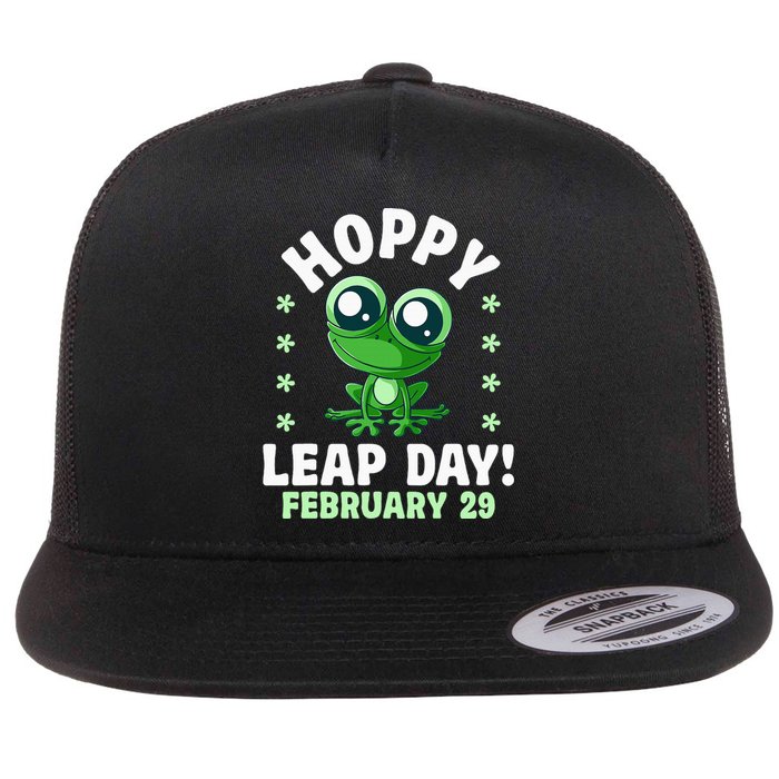 Funny Frog Hoppy Leap Day February 29 Birthday Leap Year Flat Bill Trucker Hat