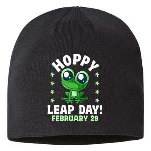 Funny Frog Hoppy Leap Day February 29 Birthday Leap Year Sustainable Beanie