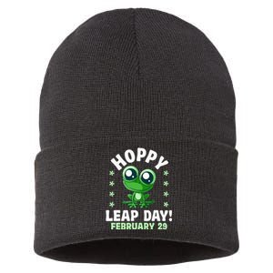 Funny Frog Hoppy Leap Day February 29 Birthday Leap Year Sustainable Knit Beanie