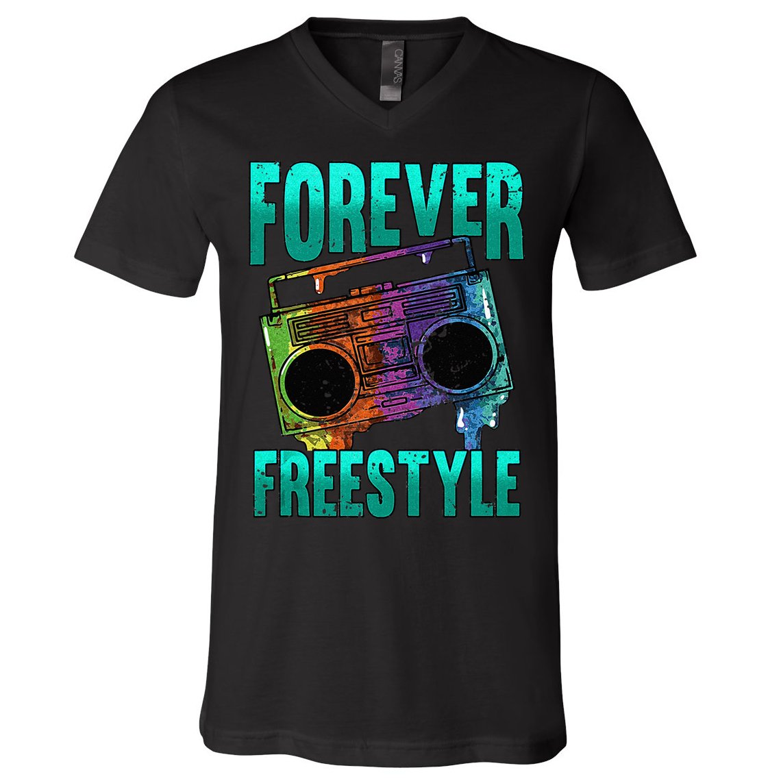 Forever Freestyle Hip Hop Old School Boombox V-Neck T-Shirt