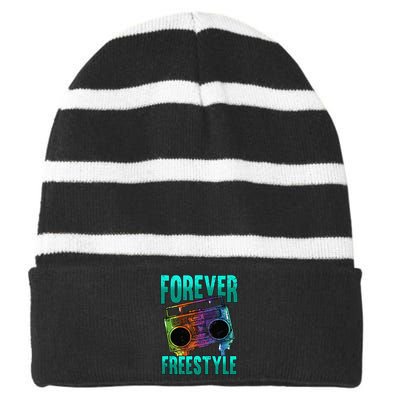 Forever Freestyle Hip Hop Old School Boombox Striped Beanie with Solid Band