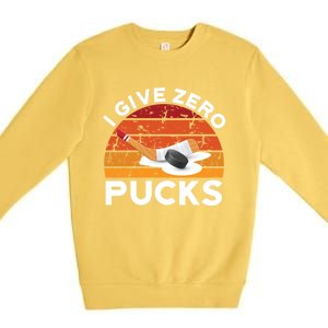 Funny Field Hockey Sports Pun Design I Give Zero Pucks Funny Gift Premium Crewneck Sweatshirt