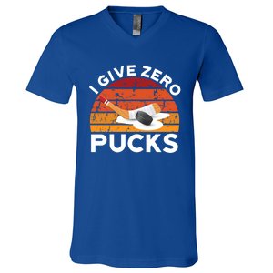 Funny Field Hockey Sports Pun Design I Give Zero Pucks Funny Gift V-Neck T-Shirt