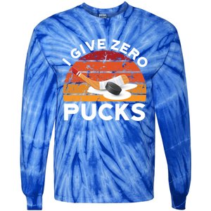 Funny Field Hockey Sports Pun Design I Give Zero Pucks Funny Gift Tie-Dye Long Sleeve Shirt