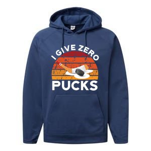 Funny Field Hockey Sports Pun Design I Give Zero Pucks Funny Gift Performance Fleece Hoodie