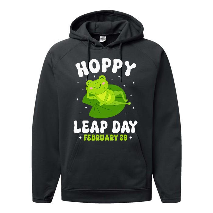 Funny Frog Hoppy Leap Day February 29 Birthday Leap Year Performance Fleece Hoodie