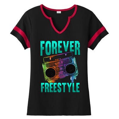 Forever Freestyle Hip Hop Old School Boombox Ladies Halftime Notch Neck Tee