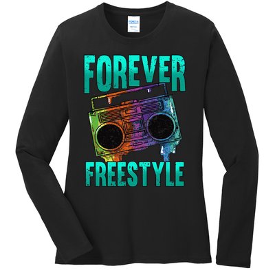 Forever Freestyle Hip Hop Old School Boombox Ladies Long Sleeve Shirt