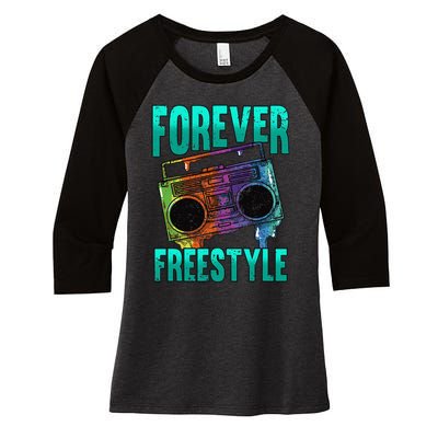 Forever Freestyle Hip Hop Old School Boombox Women's Tri-Blend 3/4-Sleeve Raglan Shirt