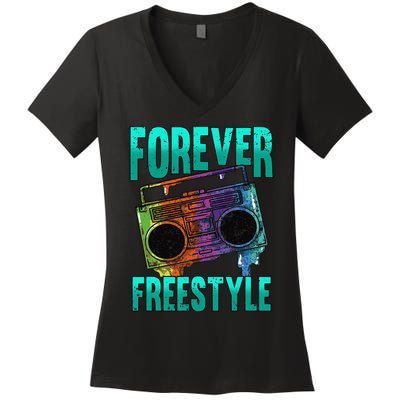 Forever Freestyle Hip Hop Old School Boombox Women's V-Neck T-Shirt