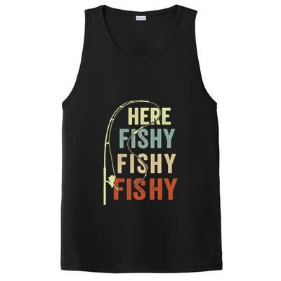 Funny Fishing Here Fishy Vintage Fishing Pole Gift PosiCharge Competitor Tank