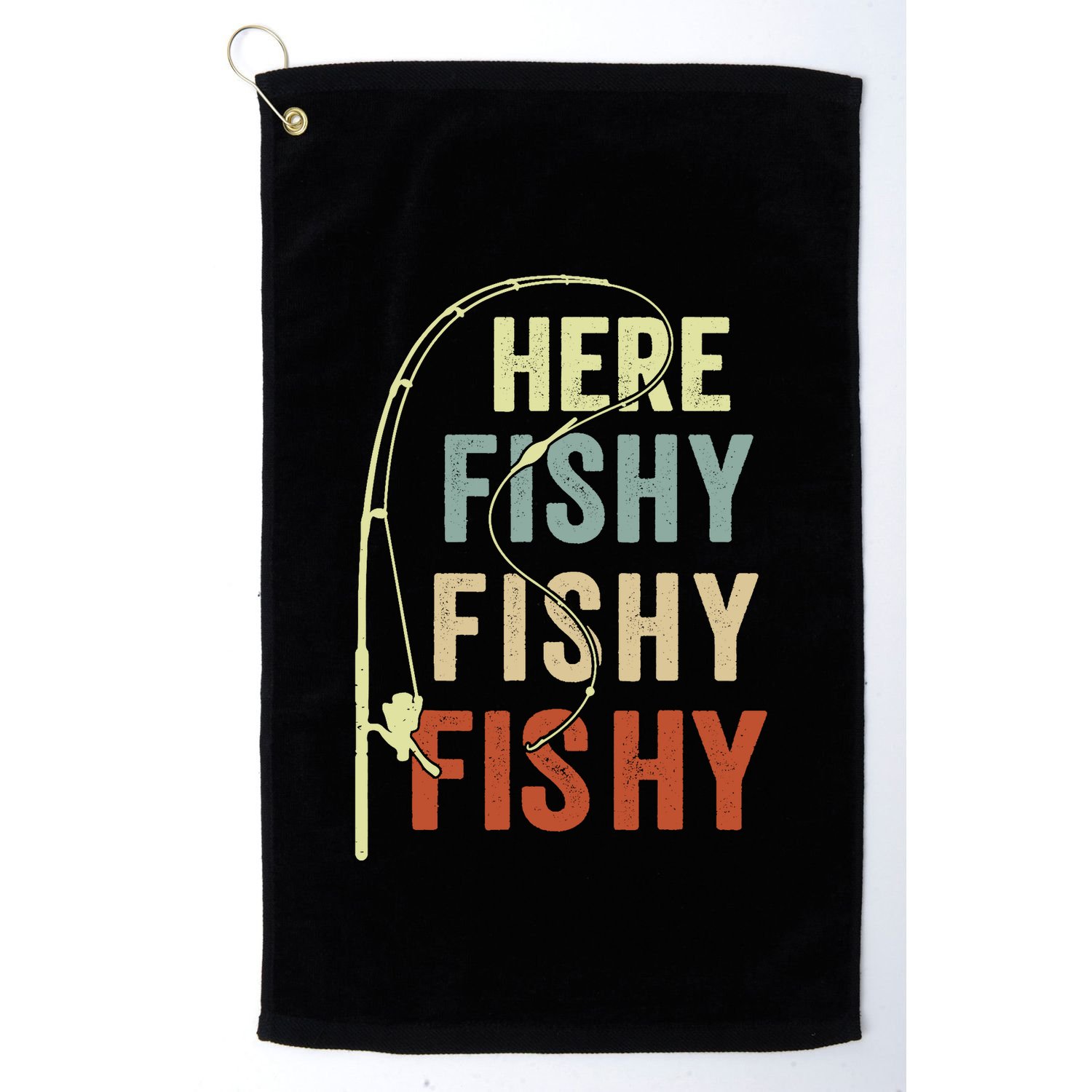 Funny Fishing Here Fishy Vintage Fishing Pole Gift Golf Towel