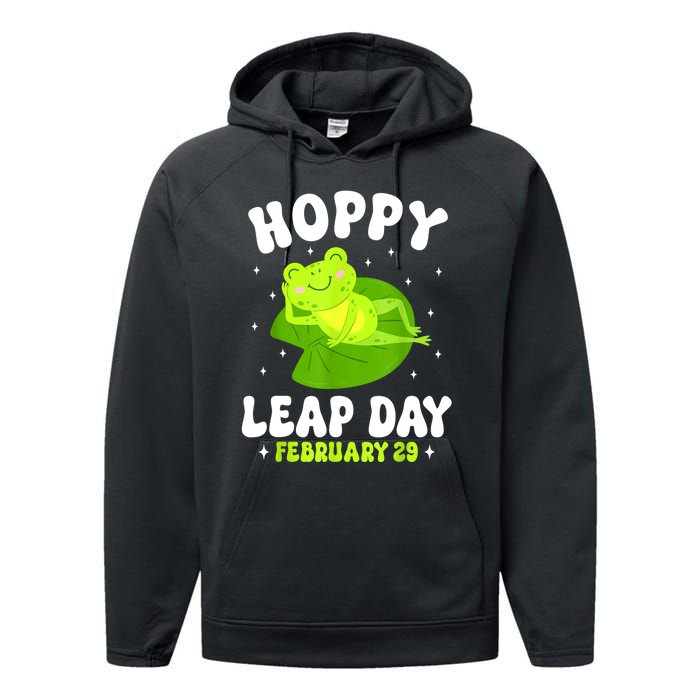 Funny Frog Hoppy Leap Day February 29 Birthday Leap Year Performance Fleece Hoodie