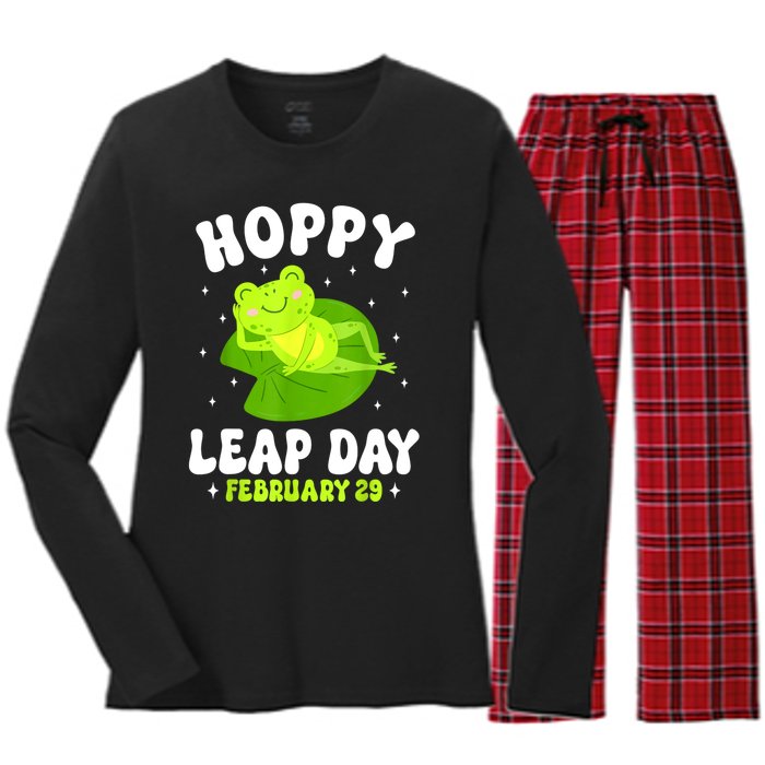 Funny Frog Hoppy Leap Day February 29 Birthday Leap Year Women's Long Sleeve Flannel Pajama Set 