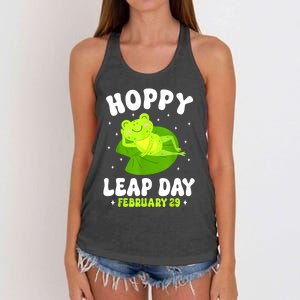 Funny Frog Hoppy Leap Day February 29 Birthday Leap Year Women's Knotted Racerback Tank