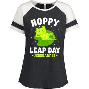 Funny Frog Hoppy Leap Day February 29 Birthday Leap Year Enza Ladies Jersey Colorblock Tee