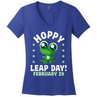 Funny Frog Hoppy Leap Day February 29 Birthday Leap Year Women's V-Neck T-Shirt